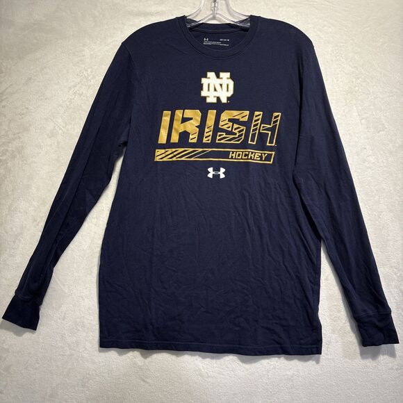 Under Armour Notre Dame Fighting Irish Hockey Long Sleeve Shirt Mens Medium Blue - Picture 1 of 12